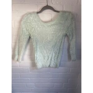 Almost Famous Mint Fuzzy Eyelash Knit V-Neck Sweater Y2K Soft Shaggy
Small